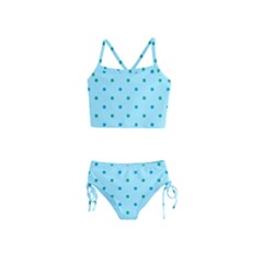 Blue Teal Green Polka Dots Girls  Tankini Swimsuit by SpinnyChairDesigns