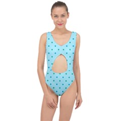 Blue Teal Green Polka Dots Center Cut Out Swimsuit by SpinnyChairDesigns