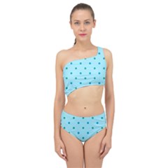 Blue Teal Green Polka Dots Spliced Up Two Piece Swimsuit by SpinnyChairDesigns