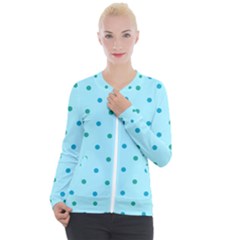 Blue Teal Green Polka Dots Casual Zip Up Jacket by SpinnyChairDesigns