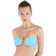 Blue Teal Green Polka Dots Twist Bandeau Bikini Top by SpinnyChairDesigns