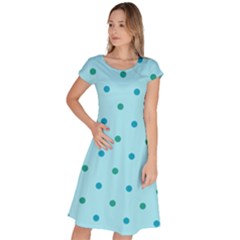 Blue Teal Green Polka Dots Classic Short Sleeve Dress by SpinnyChairDesigns