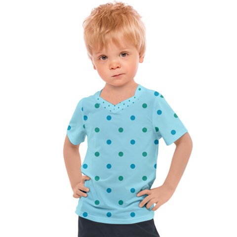 Blue Teal Green Polka Dots Kids  Sports Tee by SpinnyChairDesigns