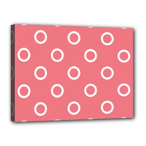 Coral Pink And White Circles Polka Dots Canvas 16  X 12  (stretched) by SpinnyChairDesigns