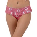 Coral Pink and White Circles Polka Dots Frill Bikini Bottom View1