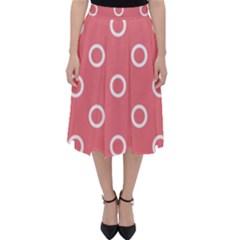 Coral Pink And White Circles Polka Dots Classic Midi Skirt by SpinnyChairDesigns