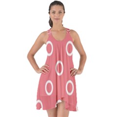 Coral Pink And White Circles Polka Dots Show Some Back Chiffon Dress by SpinnyChairDesigns
