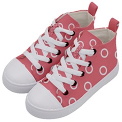 Coral Pink And White Circles Polka Dots Kids  Mid-top Canvas Sneakers by SpinnyChairDesigns