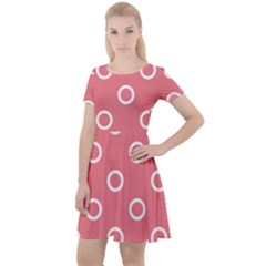 Coral Pink And White Circles Polka Dots Cap Sleeve Velour Dress  by SpinnyChairDesigns