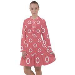 Coral Pink And White Circles Polka Dots All Frills Chiffon Dress by SpinnyChairDesigns