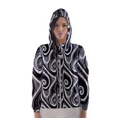 Abstract Black And White Swirls Spirals Women s Hooded Windbreaker by SpinnyChairDesigns