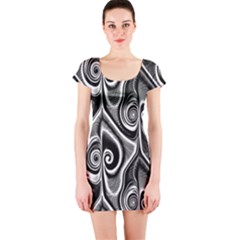 Abstract Black And White Swirls Spirals Short Sleeve Bodycon Dress by SpinnyChairDesigns