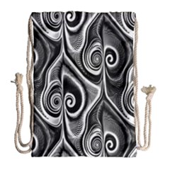 Abstract Black And White Swirls Spirals Drawstring Bag (large) by SpinnyChairDesigns