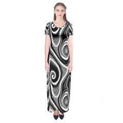Abstract Black And White Swirls Spirals Short Sleeve Maxi Dress by SpinnyChairDesigns