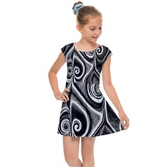Abstract Black And White Swirls Spirals Kids  Cap Sleeve Dress by SpinnyChairDesigns