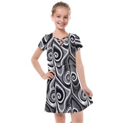 Abstract Black And White Swirls Spirals Kids  Cross Web Dress by SpinnyChairDesigns