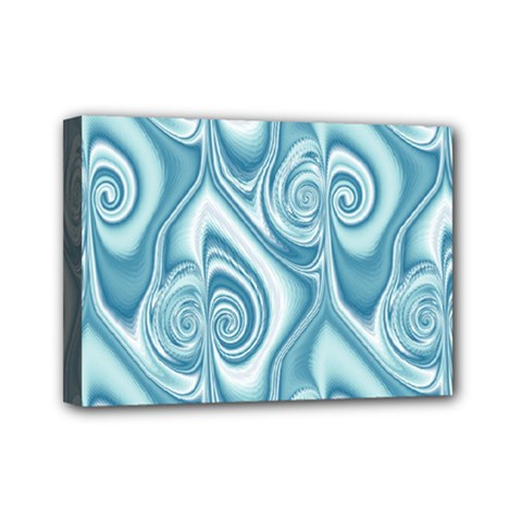 Abstract Blue White Spirals Swirls Mini Canvas 7  X 5  (stretched) by SpinnyChairDesigns