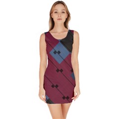 Burgundy Black Blue Abstract Check Pattern Bodycon Dress by SpinnyChairDesigns