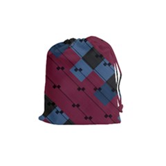 Burgundy Black Blue Abstract Check Pattern Drawstring Pouch (medium) by SpinnyChairDesigns