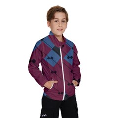 Burgundy Black Blue Abstract Check Pattern Kids  Windbreaker by SpinnyChairDesigns