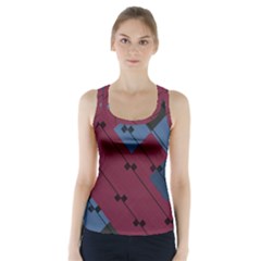 Burgundy Black Blue Abstract Check Pattern Racer Back Sports Top by SpinnyChairDesigns