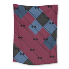 Burgundy Black Blue Abstract Check Pattern Medium Tapestry by SpinnyChairDesigns