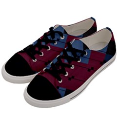 Burgundy Black Blue Abstract Check Pattern Men s Low Top Canvas Sneakers by SpinnyChairDesigns