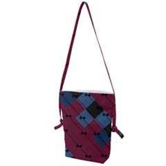 Burgundy Black Blue Abstract Check Pattern Folding Shoulder Bag by SpinnyChairDesigns