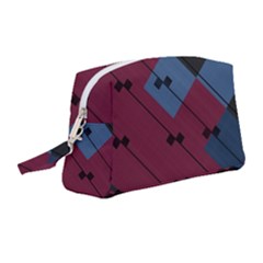 Burgundy Black Blue Abstract Check Pattern Wristlet Pouch Bag (medium) by SpinnyChairDesigns