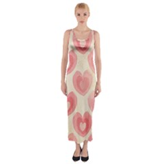 Pink Faded Hearts Fitted Maxi Dress by SpinnyChairDesigns