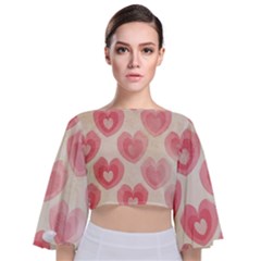 Pink Faded Hearts Tie Back Butterfly Sleeve Chiffon Top