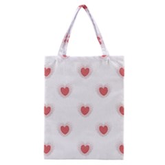 Red Polka Dot Hearts On White Classic Tote Bag by SpinnyChairDesigns