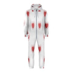 Red Polka Dot Hearts On White Hooded Jumpsuit (kids) by SpinnyChairDesigns