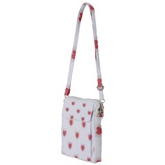 Red Polka Dot Hearts On White Multi Function Travel Bag by SpinnyChairDesigns