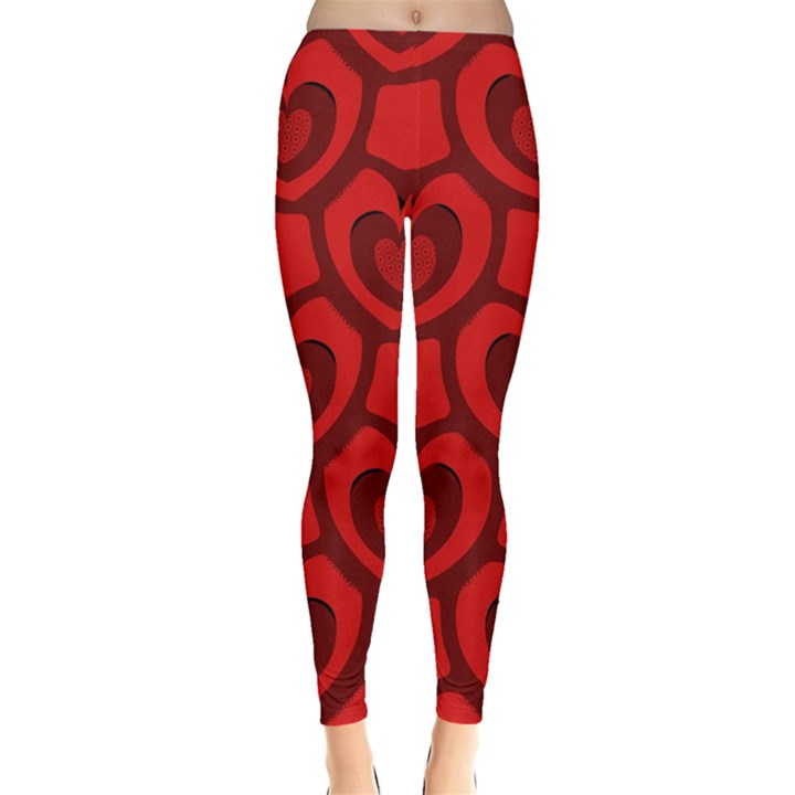 Dark Red Heart Pattern Leggings 