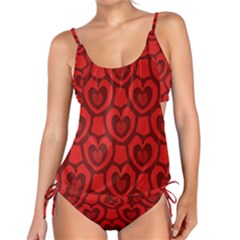 Dark Red Heart Pattern Tankini Set by SpinnyChairDesigns