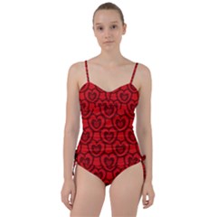 Dark Red Heart Pattern Sweetheart Tankini Set by SpinnyChairDesigns