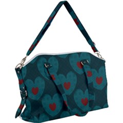 Teal And Red Hearts Canvas Crossbody Bag by SpinnyChairDesigns