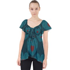 Teal And Red Hearts Lace Front Dolly Top by SpinnyChairDesigns