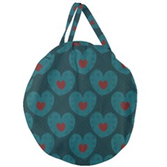 Teal And Red Hearts Giant Round Zipper Tote by SpinnyChairDesigns