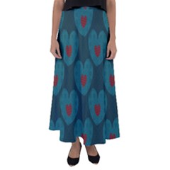 Teal And Red Hearts Flared Maxi Skirt by SpinnyChairDesigns