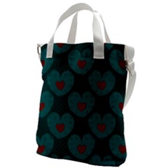 Teal And Red Hearts Canvas Messenger Bag by SpinnyChairDesigns