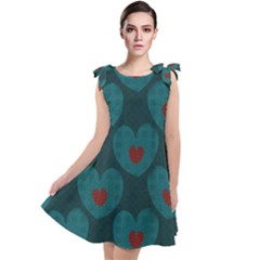 Teal And Red Hearts Tie Up Tunic Dress by SpinnyChairDesigns