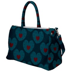 Teal And Red Hearts Duffel Travel Bag by SpinnyChairDesigns