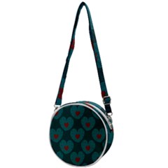 Teal And Red Hearts Crossbody Circle Bag by SpinnyChairDesigns