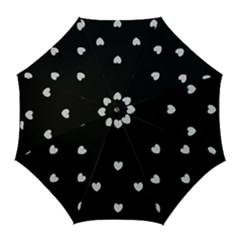 Black And White Polka Dot Hearts Golf Umbrellas by SpinnyChairDesigns