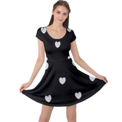 Black And White Polka Dot Hearts Cap Sleeve Dress by SpinnyChairDesigns