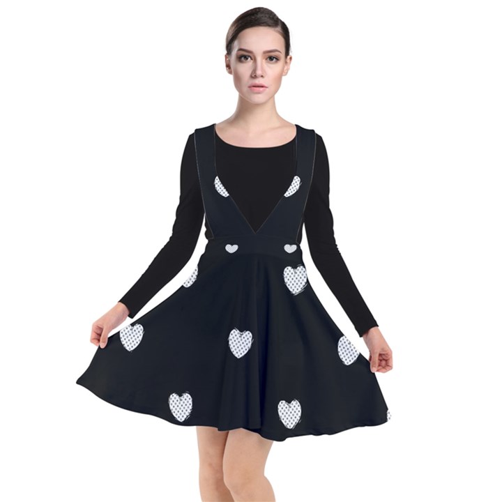 Black and White Polka Dot Hearts Plunge Pinafore Dress