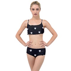 Black And White Polka Dot Hearts Layered Top Bikini Set by SpinnyChairDesigns