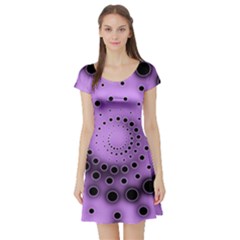 Abstract Black Purple Polka Dot Swirl Short Sleeve Skater Dress by SpinnyChairDesigns